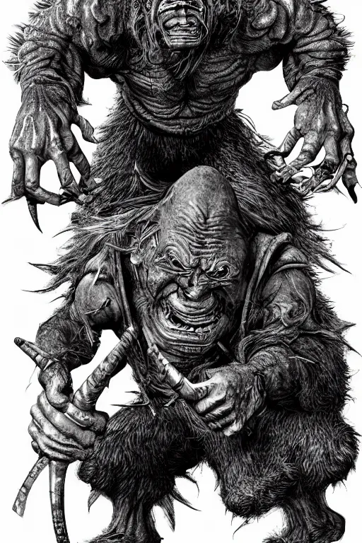 Image similar to hunched troll with a horn on his head, fantasy, highly detailed, digital art, sharp focus, trending on art station, kentaro miura manga art style