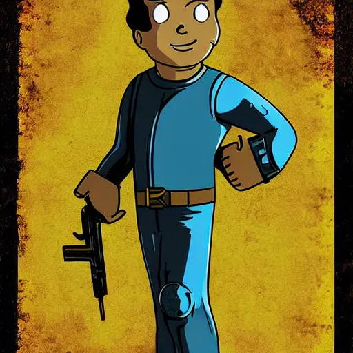 Image similar to fallout 4 digital art poster of vault boy holding uranium