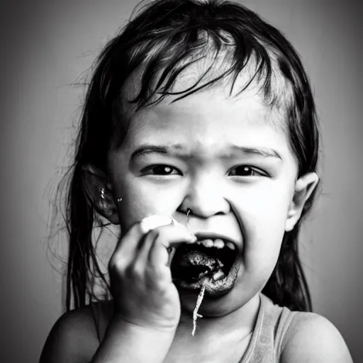 Image similar to a hungry child, award winning black and white photography