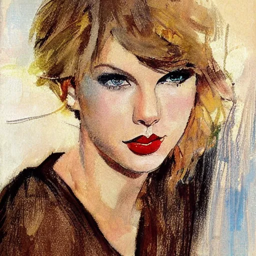 Image similar to romantic painted portrait of taylor swift by bernie fuchs