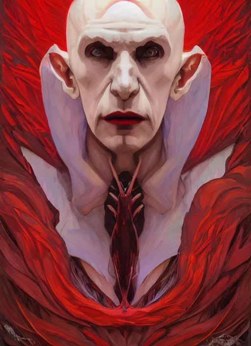 Image similar to symmetry! portrait of nosferatu, red spike aura in motion, floating pieces, painted art by tsuyoshi nagano, greg rutkowski, artgerm, alphonse mucha, spike painting