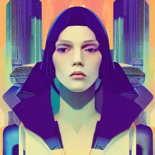 Image similar to portrait handsome androgynous sci - fi girl, blade runner 2 0 4 9, futuristic metropolis, digital art, pop art by hsiao - ron cheng