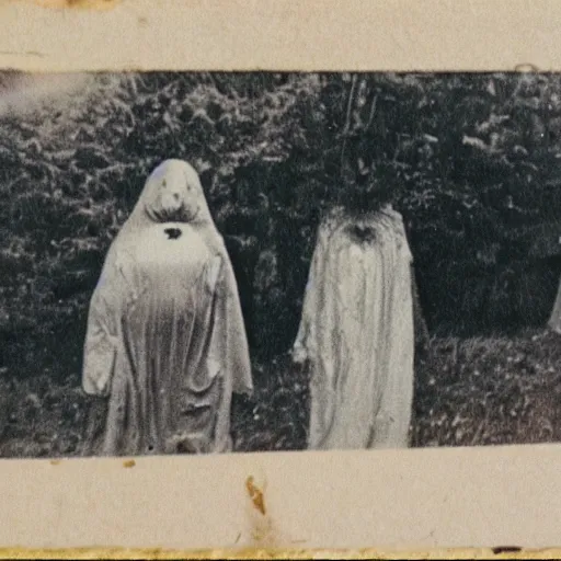 Image similar to an old worn photo of paranormal evidence, horror photography, terror, floating figures