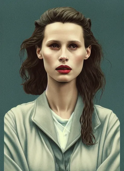 Image similar to twin peaks movie poster art, portrait of marine vacth, from scene from twin peaks, clean, simple illustration, nostalgic, domestic, highly detailed, digital painting, artstation, concept art, smooth, sharp focus, illustration, artgerm, donato giancola, joseph christian leyendecker, wlop