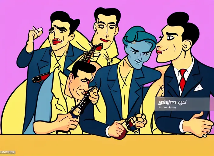 Image similar to rockabilly band in the style of archer cartoon, 1950s