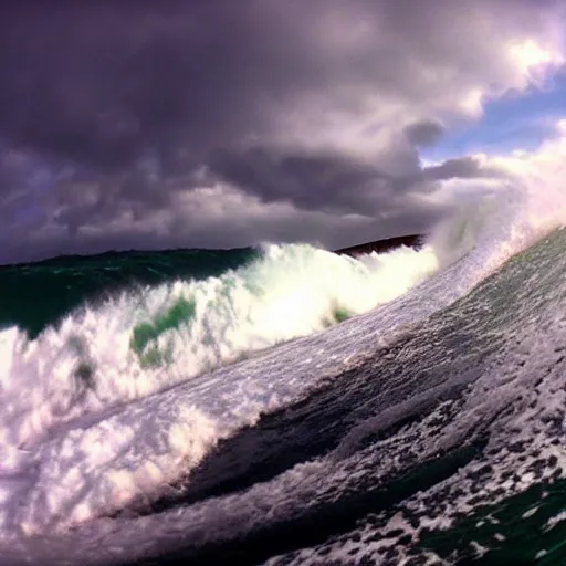 Prompt: surfing a tsunami in first person point of view