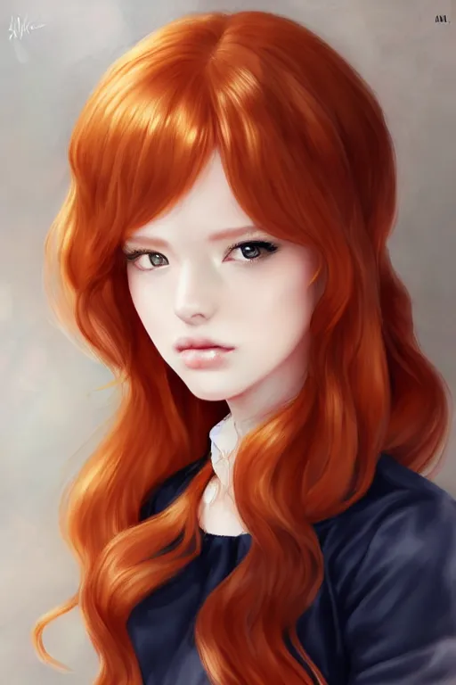 Image similar to Beautiful ginger portrait, satin dress by Artgerm and WLOP, Pixiv