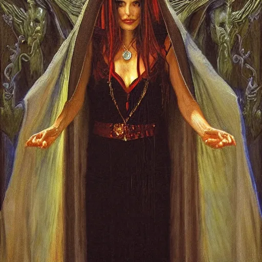 Prompt: portrait of a vampire priestess, by donato giancola and berthold woltze.