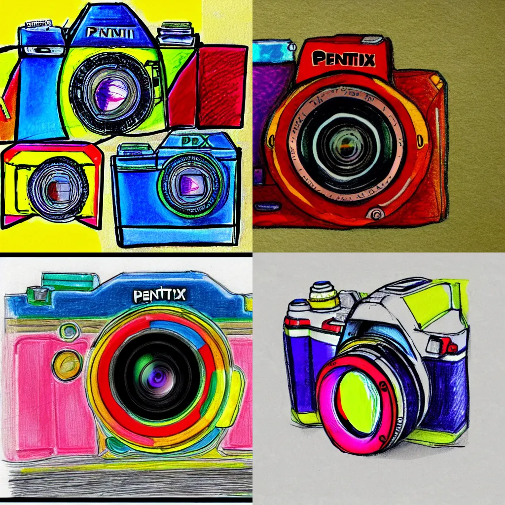 Prompt: Colorful Pentax camera, sketch