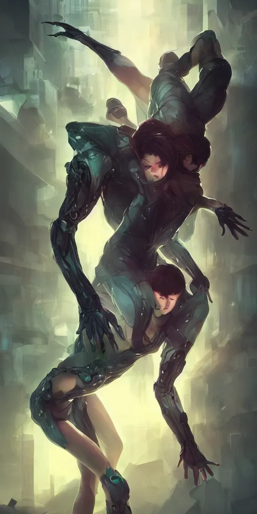 Image similar to forgiveness in pieces , cybernetic city, dark shadows hiding behind a wall of envy, past regrets, flexible dancers made by Artgerm, Stanley Lau, WLOP Rossdraws. ArtStation CGSociety concept art cgsociety octane render trending on artstation, cinematic