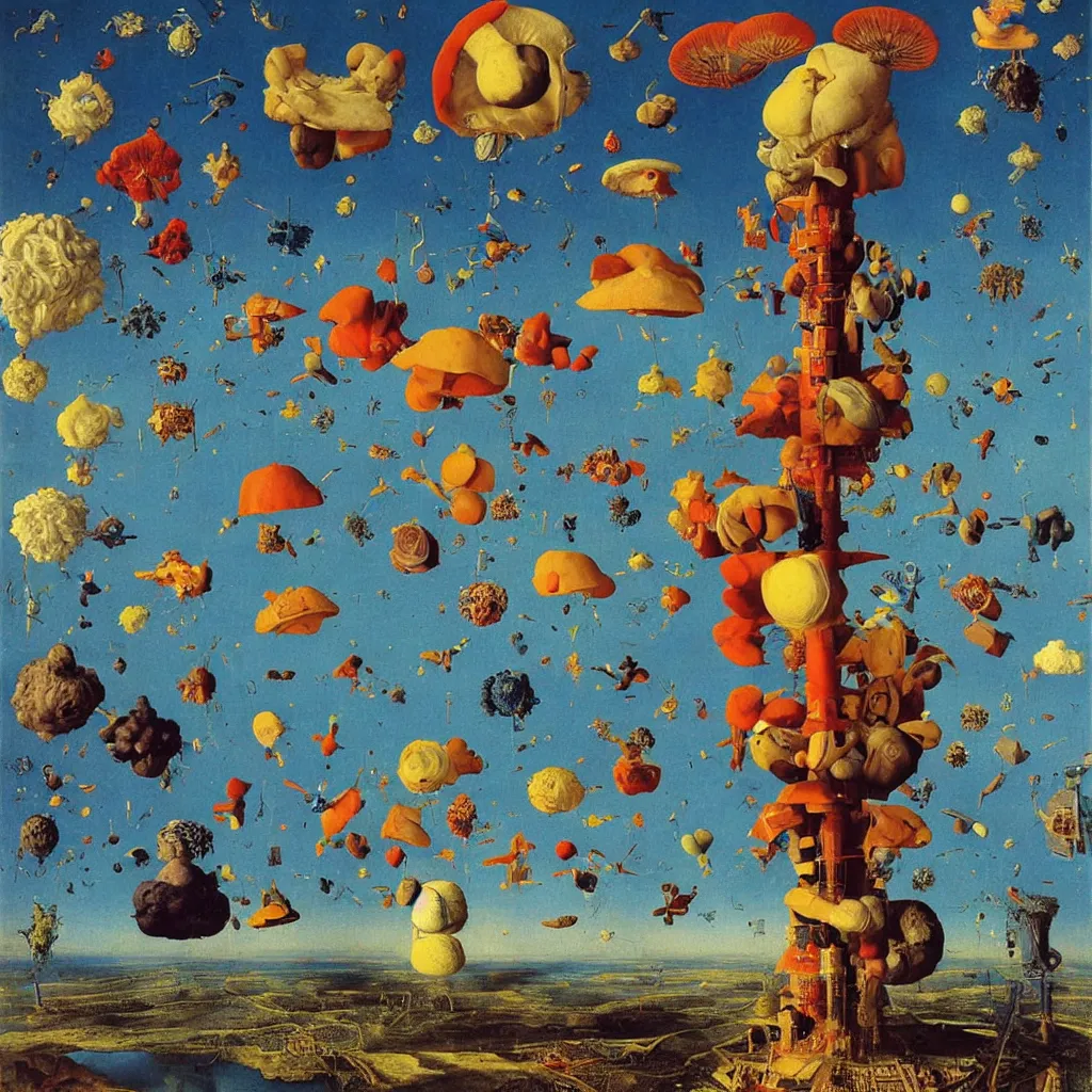 Prompt: a single! colorful! ( astronaut ) fungus tower! clear empty sky, a high contrast!! ultradetailed photorealistic painting by jan van eyck, audubon, rene magritte, agnes pelton, max ernst, walton ford, andreas achenbach, ernst haeckel, hard lighting, masterpiece