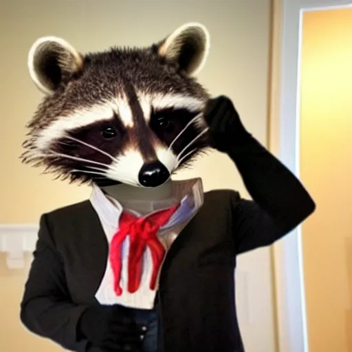 Prompt: a raccoon dressed up as gordon ramsay, realistic.