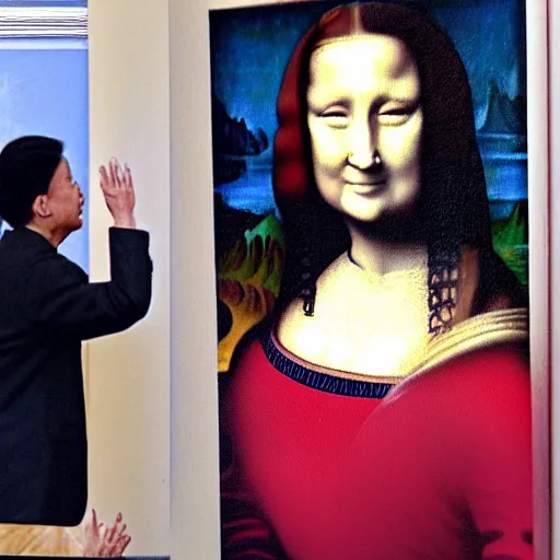 Image similar to a painting of xi jinping yelling at nancy pelosi, in the style of mona lisa,