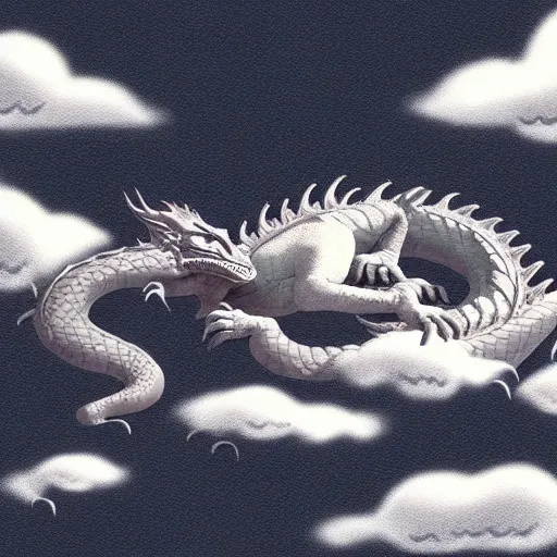 Image similar to a photo of a dragon sleeping on dark cloud, trending on artstation