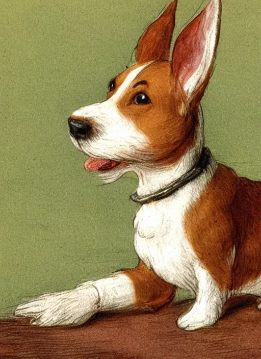 Image similar to closeup candid portrait of a jack russel terrier singing with eyes closed, illustrated by peggy fortnum and beatrix potter and sir john tenniel