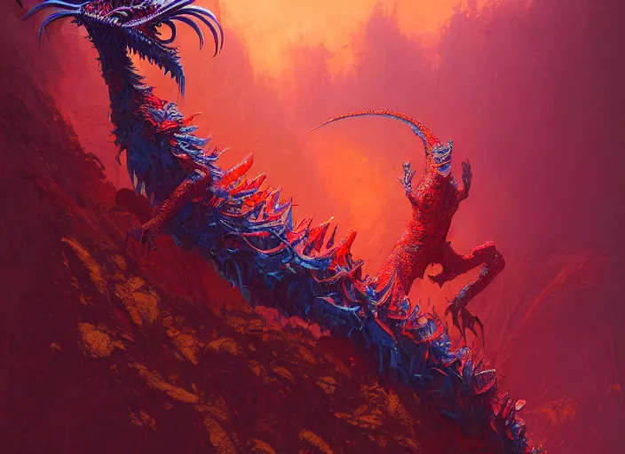 A psychedelic basilisk rust monster, vibrant color | Stable