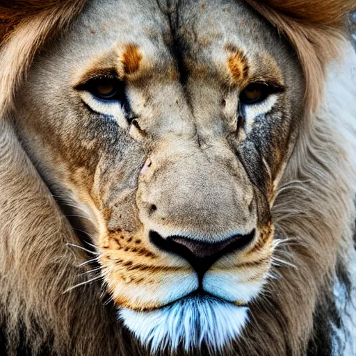 Image similar to a lion's face breaching through a wave stormy weather closeup portrait