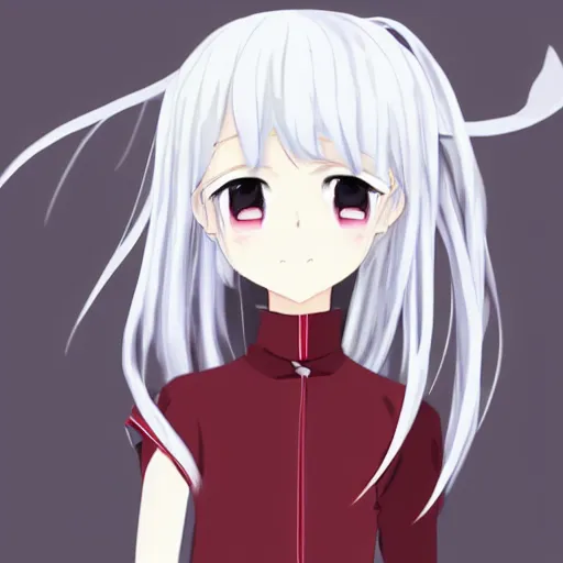 Image similar to whitehair red eyes two small horn on the head anime style anime girl