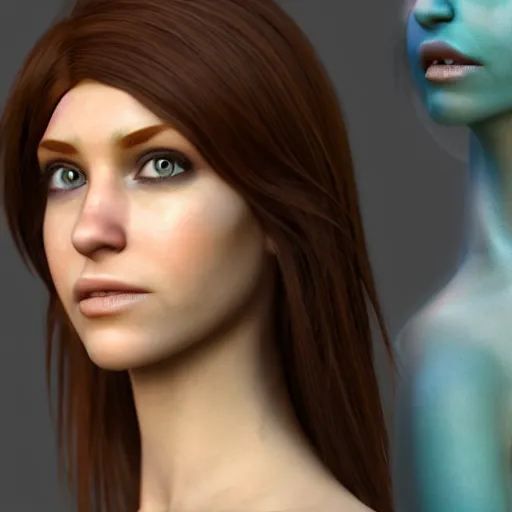 Prompt: a beautiful avatar with auburn - brown hair from the second life video game : : octane render, unreal engine