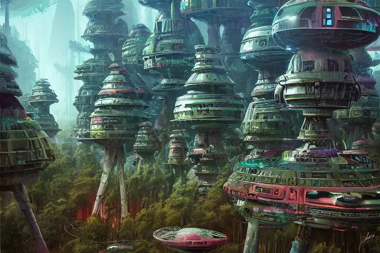 Prompt: beetpunk city on endor, hyper detailed, by alejandro burdisio,