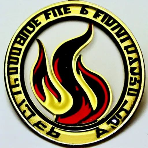Prompt: vintage windy fire flame warning label enamel pin