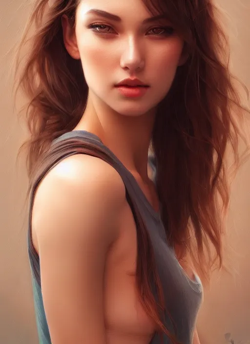 Image similar to photo of a gorgeous young woman in the style of stefan kostic, realistic, sharp focus, 8 k high definition, insanely detailed, intricate, elegant, art by stanley lau and artgerm