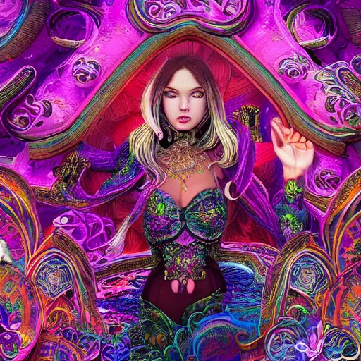 Image similar to psychadelic witch, hyper detailed, flowing psychadelic background intricate and detailed, ornate 8 k gorgeous intricate detailed, octane render