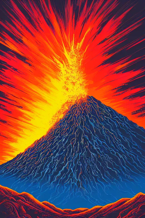 Prompt: an erupting volcano by dan mumford