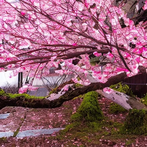 Prompt: fallen sakura tree