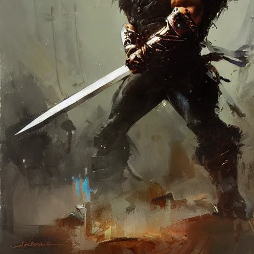 Image similar to heman using his sword, jeremy mann painting