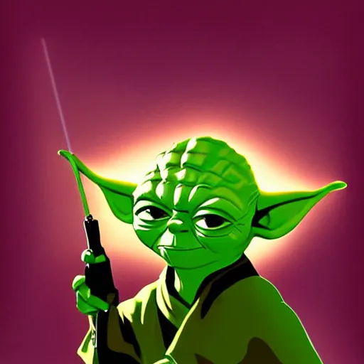 Image similar to yoda illustration by genndy tartakovsky, backlight, dramatic lighting