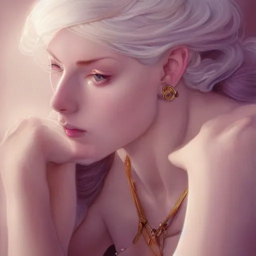 Image similar to a white hair girl, art by samdoesarts, highly detailed, digital painting, elegant, delicate, soft lines, feminine, concept art, smooth, sharp focus, illustration, pixiv art, cgsociety, art by artgerm and greg rutkowski and alphonse mucha, comic book, sketch, watercolor, trending on artstaion