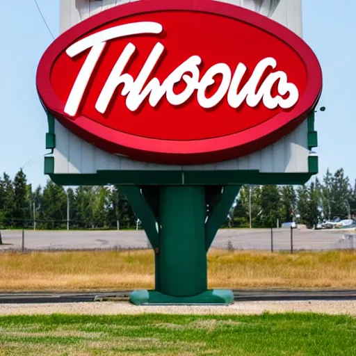 Image similar to a photo of the tim hortons sign from far away, digital photography