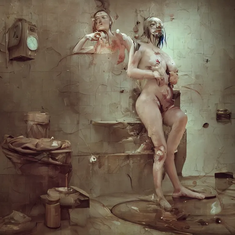 Image similar to woman in sauna in the style of adrian ghenie, 3 d render, esao andrews, jenny saville, surrealism, dark art by james jean, ross tran