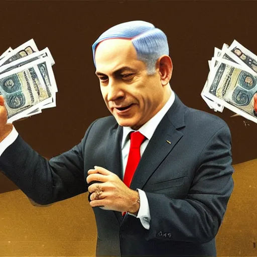 Prompt: benjamin netanyahu stealing money from the people. digital painting, high detail, 8 k, film still