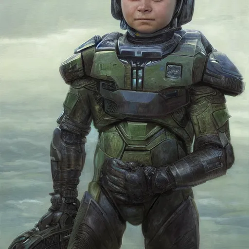 Image similar to Greta Thunberg as master chief portrait art by Donato Giancola and Bayard Wu, digital art, trending on artstation, 4k