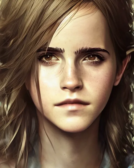 Prompt: final fantasy portrait of emma watson, au naturel, hyper detailed, digital art, trending in artstation, cinematic lighting, studio quality, smooth render, unreal engine 5 rendered, octane rendered, art style by klimt and nixeu and ian sprigger and wlop and krenz cushart.