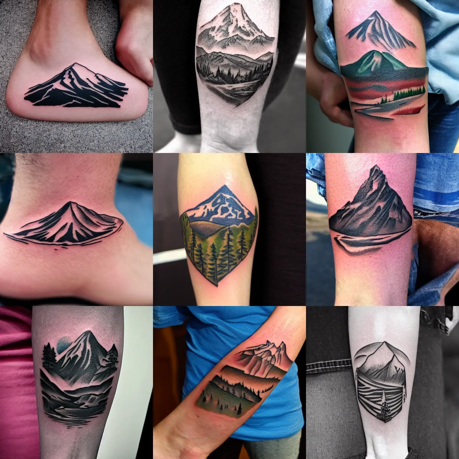 Prompt: tattoo around ankle of the san francisco peaks