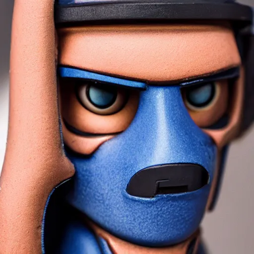 Image similar to close up of face of tf 2 blue spy, live action movie, 8 5 mm f / 1. 4