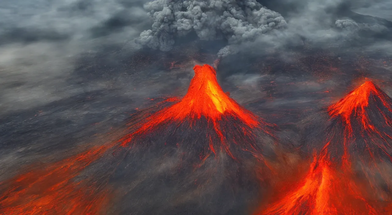 Prompt: majestic volcano eruption landscape, high definition, high detail, 8k, photorealistic,