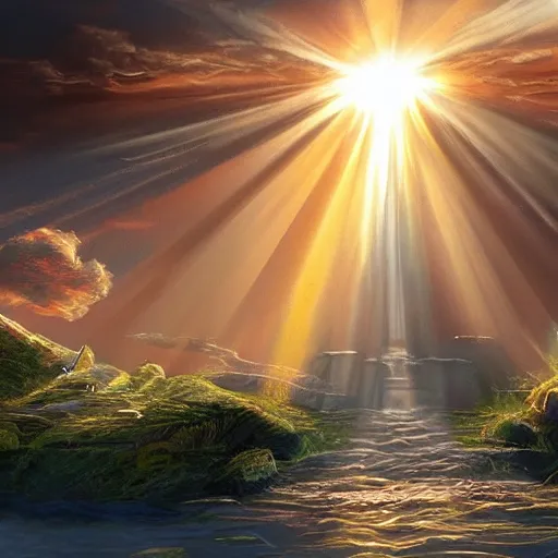 Image similar to futuristic rapture jesus christ sun rays second coming revelations beautiful concept art