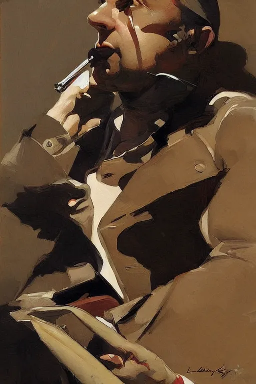 Prompt: mike stoklasa painting by jc leyendecker!! phil hale!, angular, brush strokes, painterly, vintage, crisp