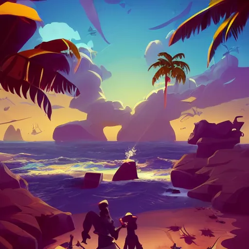 Image similar to painting treasure on sea of thieves game smooth median photoshop filter cutout vector, behance hd by jesper ejsing, by rhads, makoto shinkai and lois van baarle, ilya kuvshinov, rossdraws global illumination