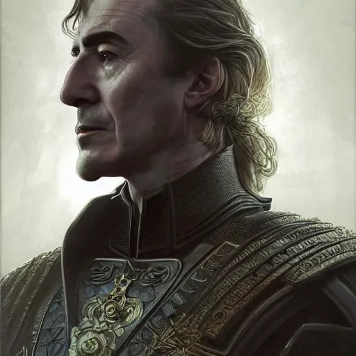 Image similar to portrait of stoic looking john oliver as vigo carpathian, military uniform, fantasy, intricate, elegant, highly detailed, centered, dark, smokey, charcoal painting, digital painting, artstation, concept art, smooth, sharp focus, illustration, art by artgerm and greg rutkowski and alphonse mucha