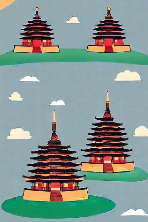 Image similar to minimalist boho style art of colorful quanzhou, twin stone pagodas at kaiyuan temple, llustration, vector art