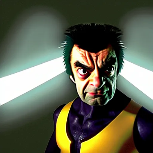 Image similar to mr. bean as wolverine from the xmen movie. movie still. cinematic lighting.