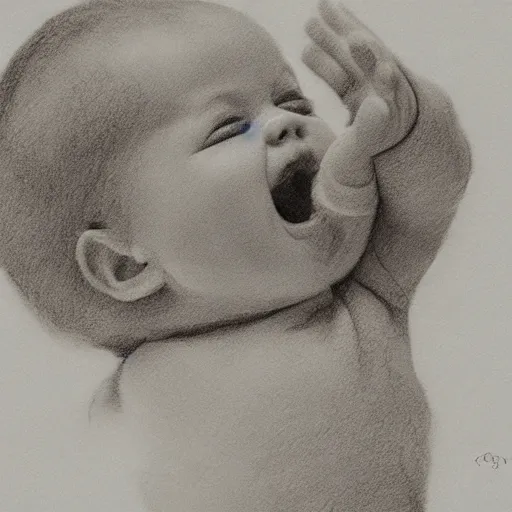 Prompt: babies dummy, being thrown in the air by a baby, pencil sketch