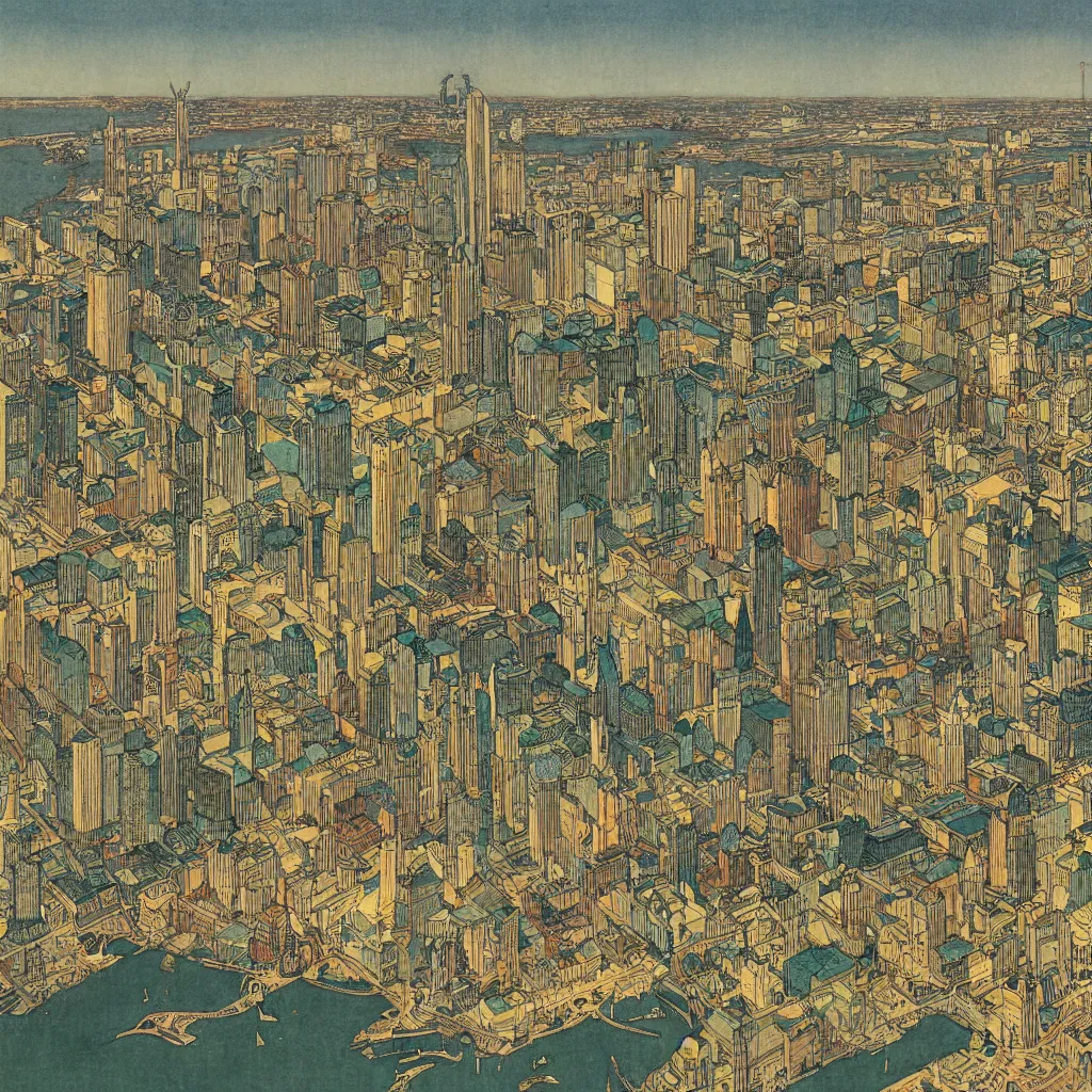 Image similar to highly detailed illustration of the milwaukee skyline, by edmund dulac, loish, and android jones, scans from museum collection