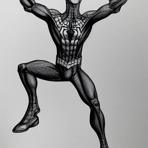 Image similar to sketch of spiderman, anatomically correct