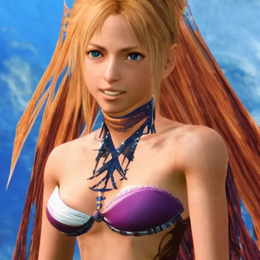 Prompt: character design of shakira by tetsuya nomura, final fantasy x